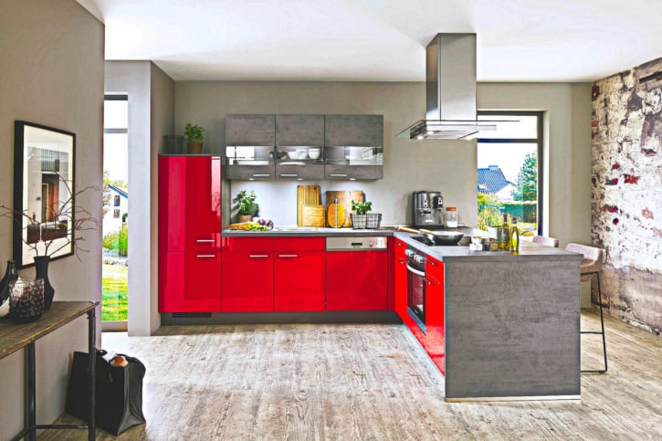 Moderne L Küche rot Lack 1