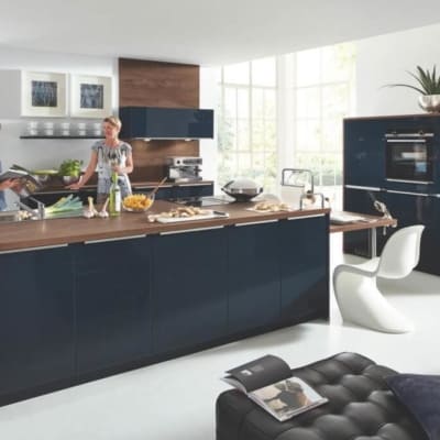 Große Moderne U Inselküche Küche Navy Carbon 39