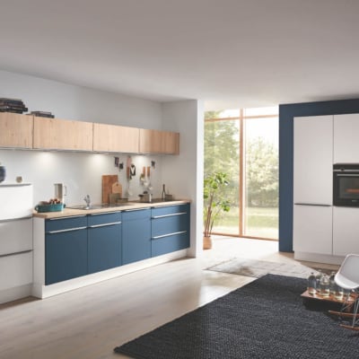 Moderne blau-weiße L Küche Küchenzeile 21