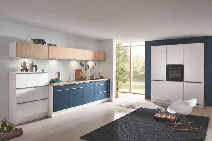 Moderne blau-weiße L Küche Küchenzeile 1